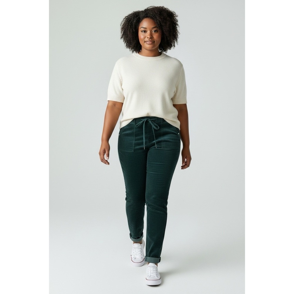 Judy Blue Womens 15/32 Green Corduroy Jogger Pants Drawstring Stretch Pockets